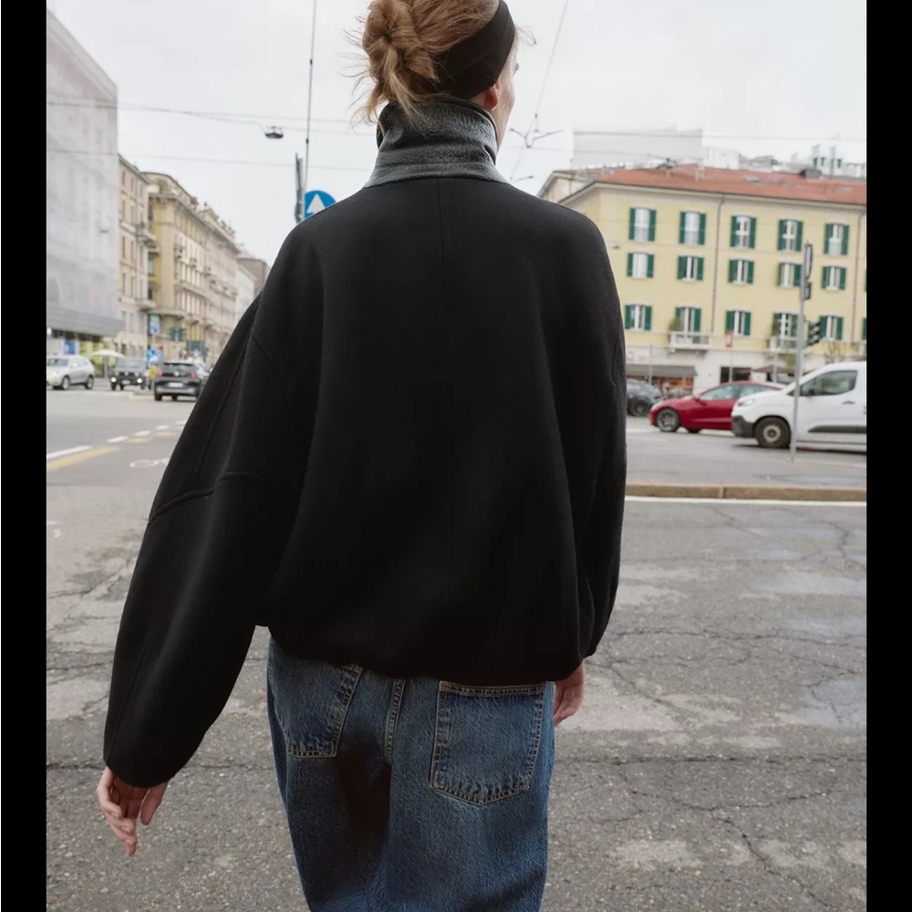 Zara CONTRAST COLLAR WOOL BALLOON BOMBER JACKET - Picture 10 of 12